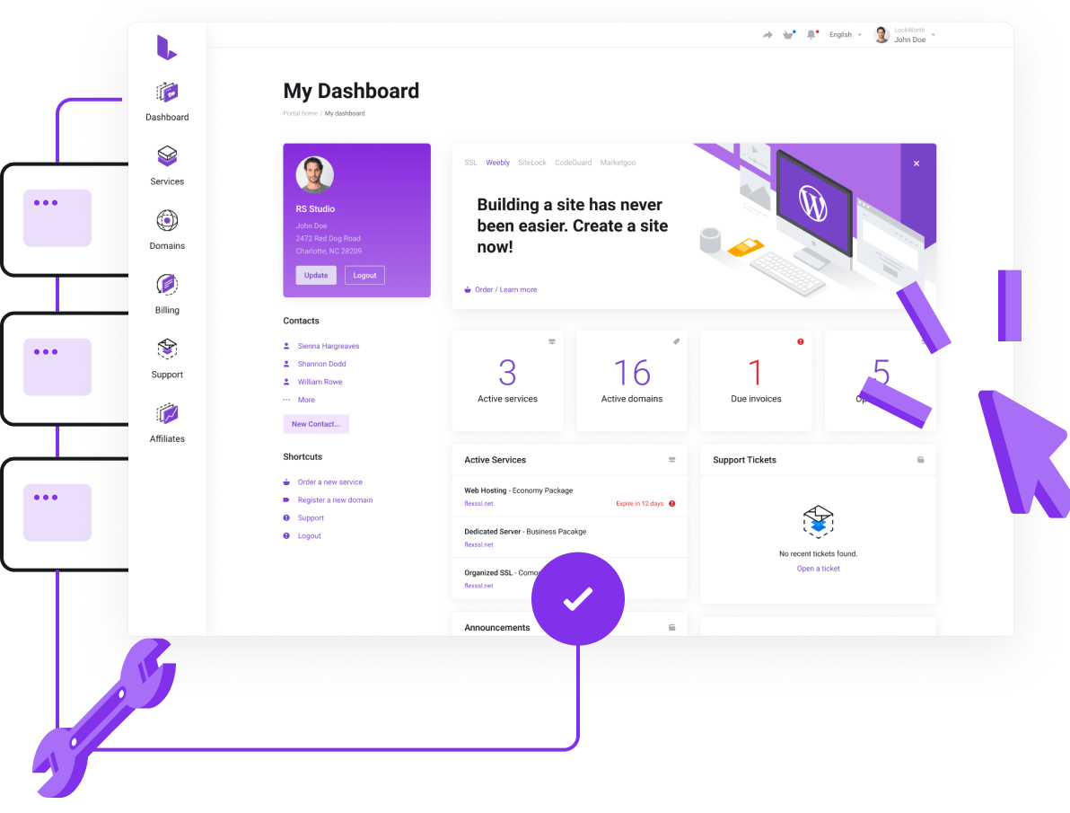 Web Hosting, Domain Names, WordPress & More - Super easy control panel to manage all your services